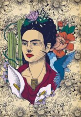 Quebra-cabeça "Flor e Cactus" - Artista Frida Kahlo - Projeto Mulheres - 48 peças - Arte