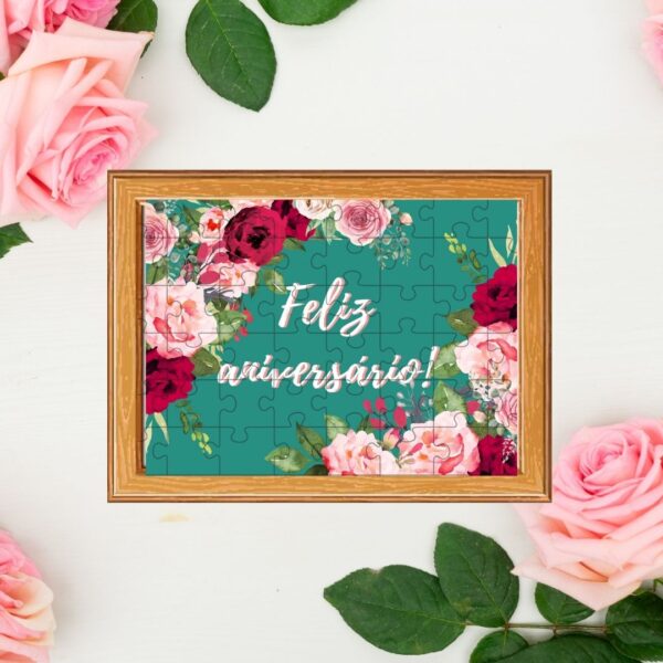Quebra-cabeça "Feliz Aniversário - Rosas" - Série Puzzle Mensagem - 48 peças - Ambientação