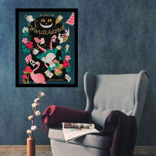 Ambientação do quebra-cabeça 500 peças - "Alice no país das maravilhas" - Projeto Mulheres - Artista Camila Gray