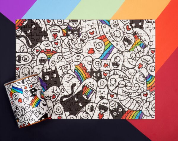 Quebra-cabeça Doodles Arco-Íris – Puzzle criativo 216 peças para montar e colorir